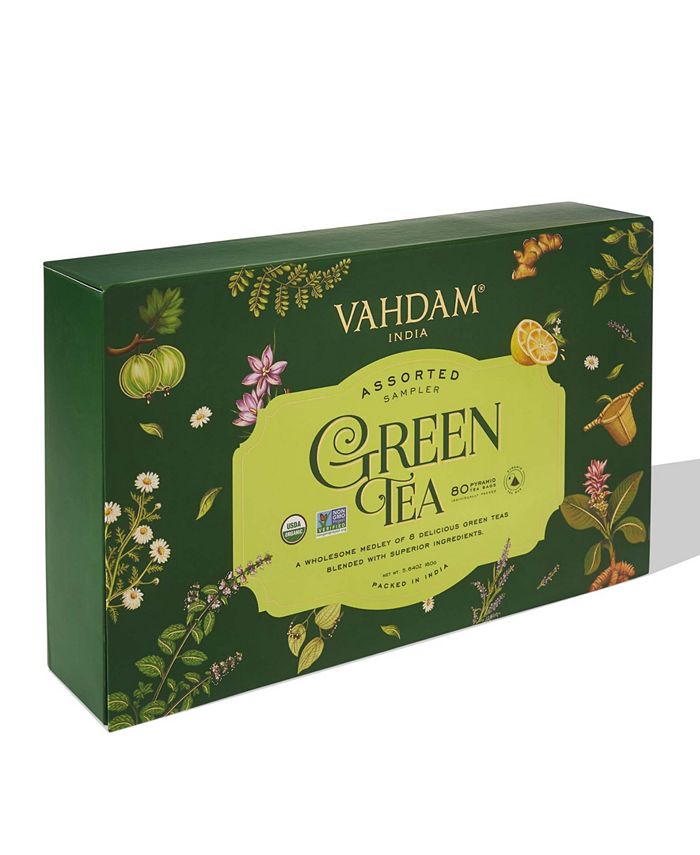 Vahdam Teas Green Tea Variety Sampler Gift Set, 80 Long Leaf Pyramid
