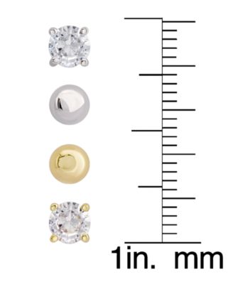 Women's 14k Gold In Fine Silver Plated Ball Round Cubic Zirconia Stud Earrings Set, 8 Pieces