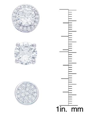 Women's Fine Silver Plated Round, Halo, Cubic Zirconia Stud Earrings Set, 6 Pieces