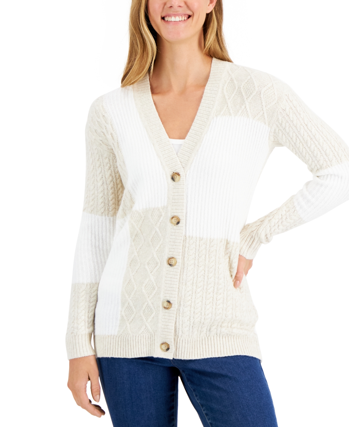Charter Club Women's Patchwork Knit Cardigan, Created for Macy's