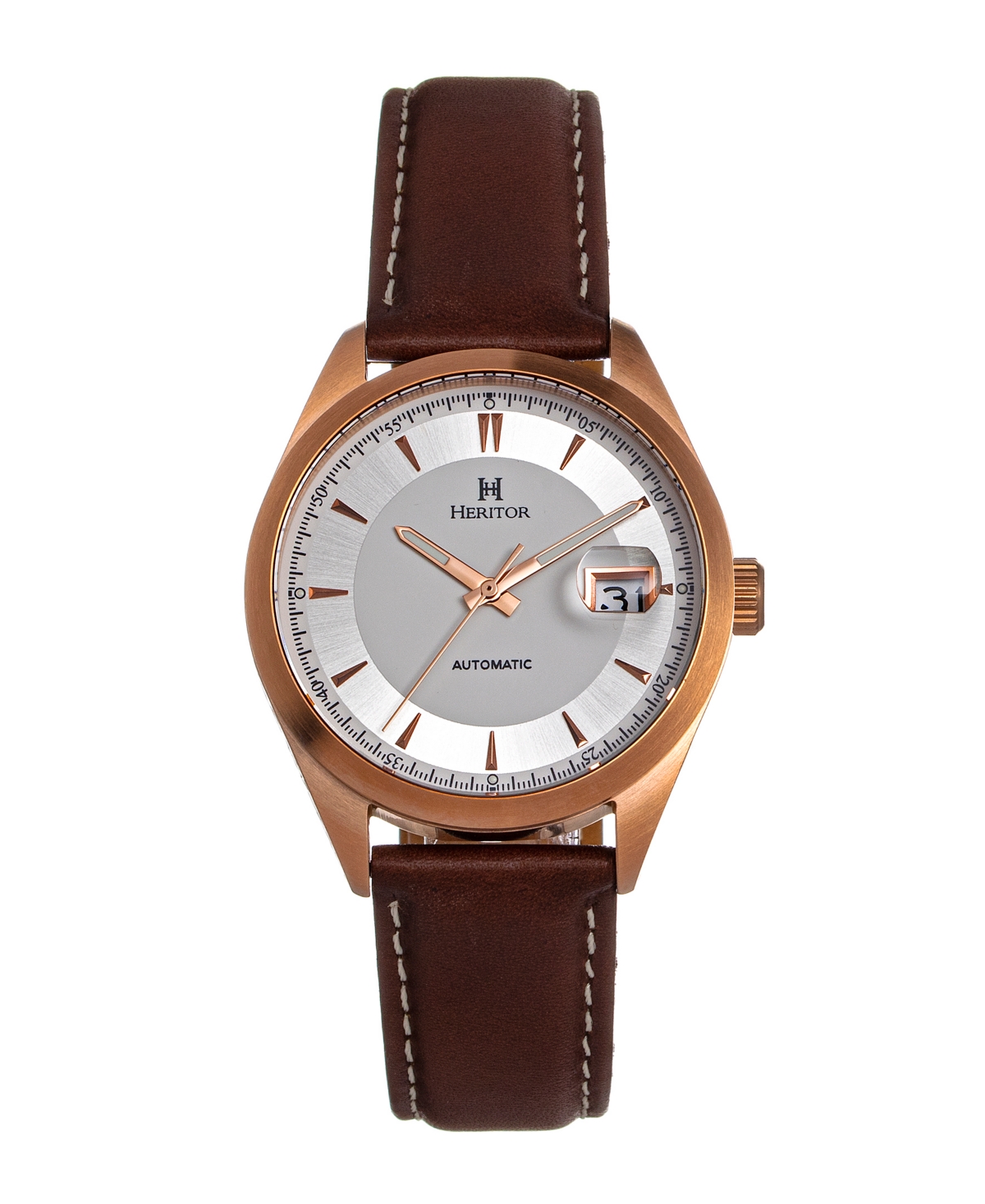 Heritor Automatic Ashton Beige or Black or Brown or Tan Genuine Leather Band Watch, 43mm