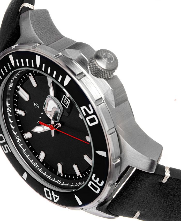 Nautis Dive Pro 200 Black or Brown Genuine Leather Band Watch, 51mm