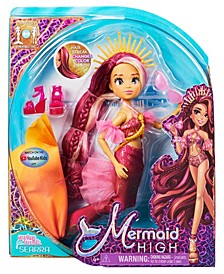 Spring Break Searra Mermaid Doll and Accessories with Removable Tail and Color Change Hair Streak Set, 7 Piece Kids Toys for Girls Ages 4 and Up