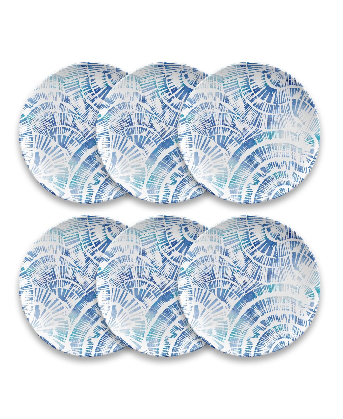 Coastal Scallops 6-Piece Salad Plate Set, 8.5" - Coastal Blue, Teal, White