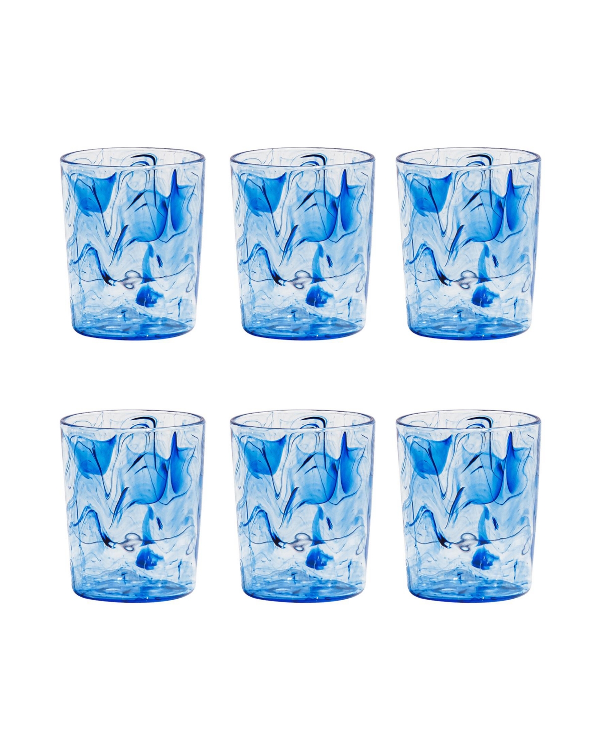 Tarhong Aegean Swirl 6-piece Double Old Fashion Premium Acrylic Glass Set, 14 oz In Blue