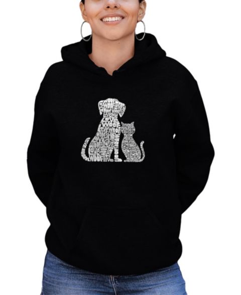 Женское худи LA Pop Art Hooded Word Art Dogs and Cats Sweatshirt Top, цвет: Чёрный