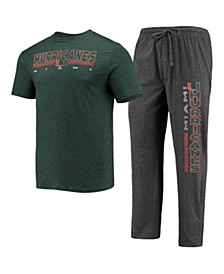 Men's Heathered Charcoal, Green Miami Hurricanes Meter T-shirt and Pants Sleep Set