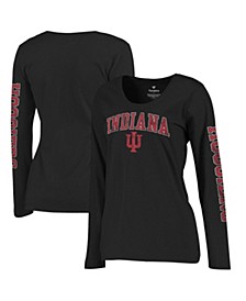 Women's Branded Black Indiana Hoosiers Arch Over Logo Scoop Neck Long Sleeve T-shirt