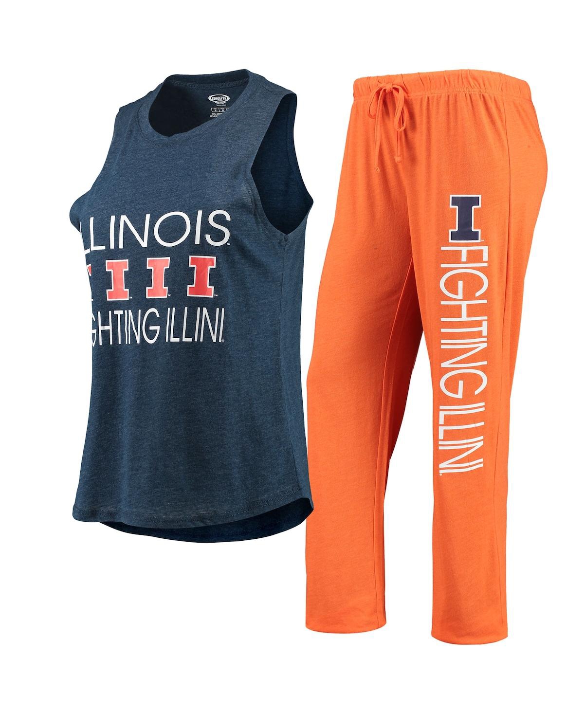 Concepts Sport Women's  Orange, Navy Illinois Fighting Illini Tank Top And Pants Sleep Set In Orange,navy