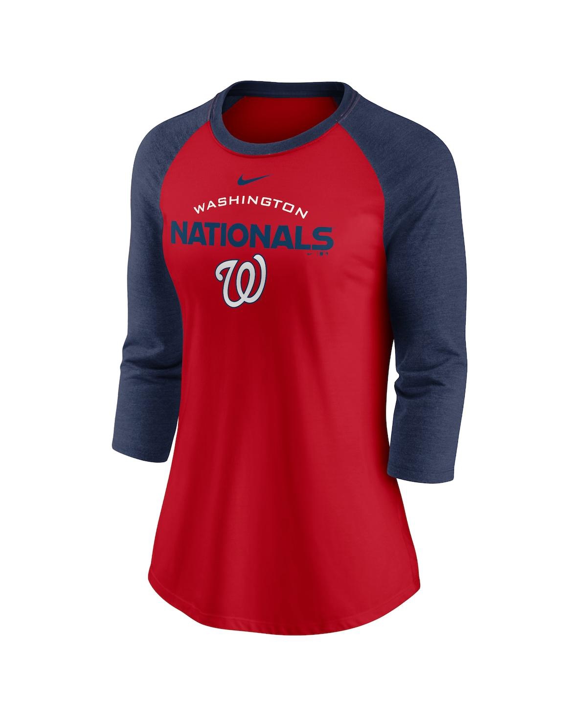 Shop Nike Women's  Red, Navy Washington Nationals Modern Baseball Arch Tri-blend Raglan 3/4-sleeve T-shirt In Red,navy