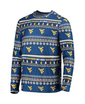 Men's Navy West Virginia Mountaineers Ugly Sweater Long Sleeve T-shirt and Pants Sleep Set