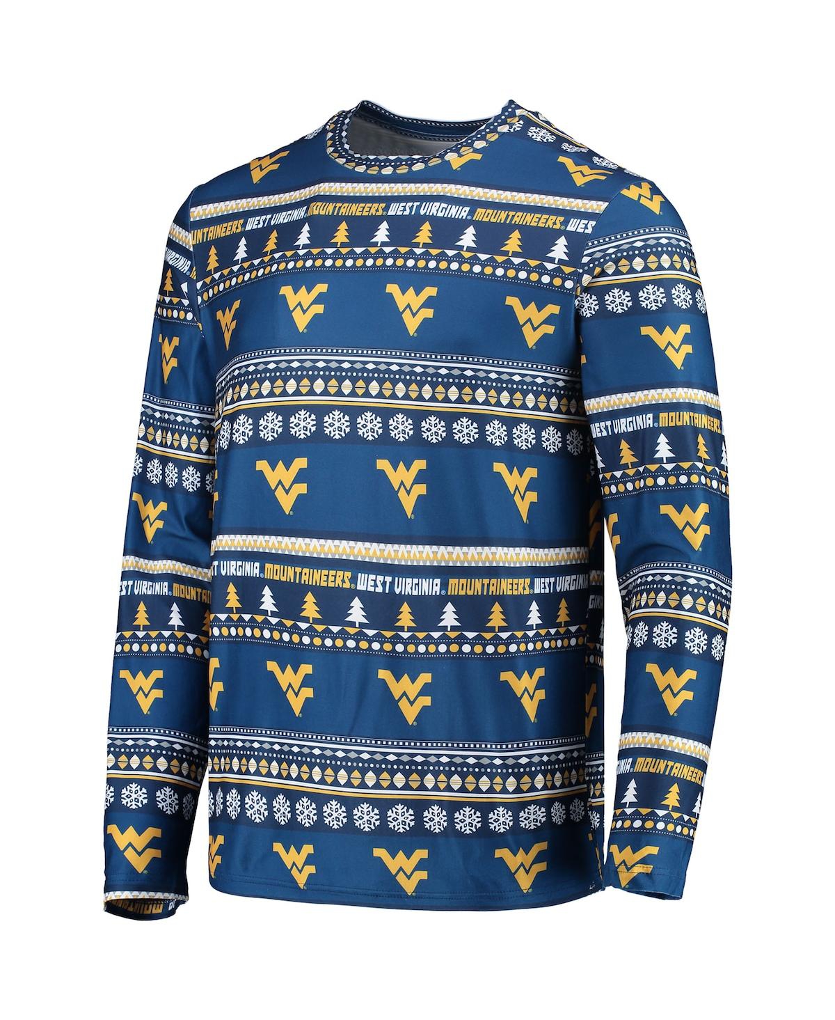Shop Concepts Sport Men's  Navy West Virginia Mountaineers Ugly Sweater Long Sleeve T-shirt And Pants Slee