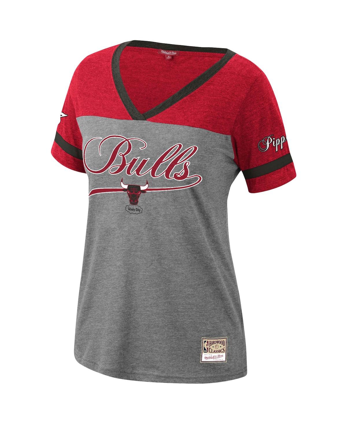 Shop Mitchell & Ness Women's  Scottie Pippen Heathered Charcoal Chicago Bulls Team Captain V-neck T-shirt