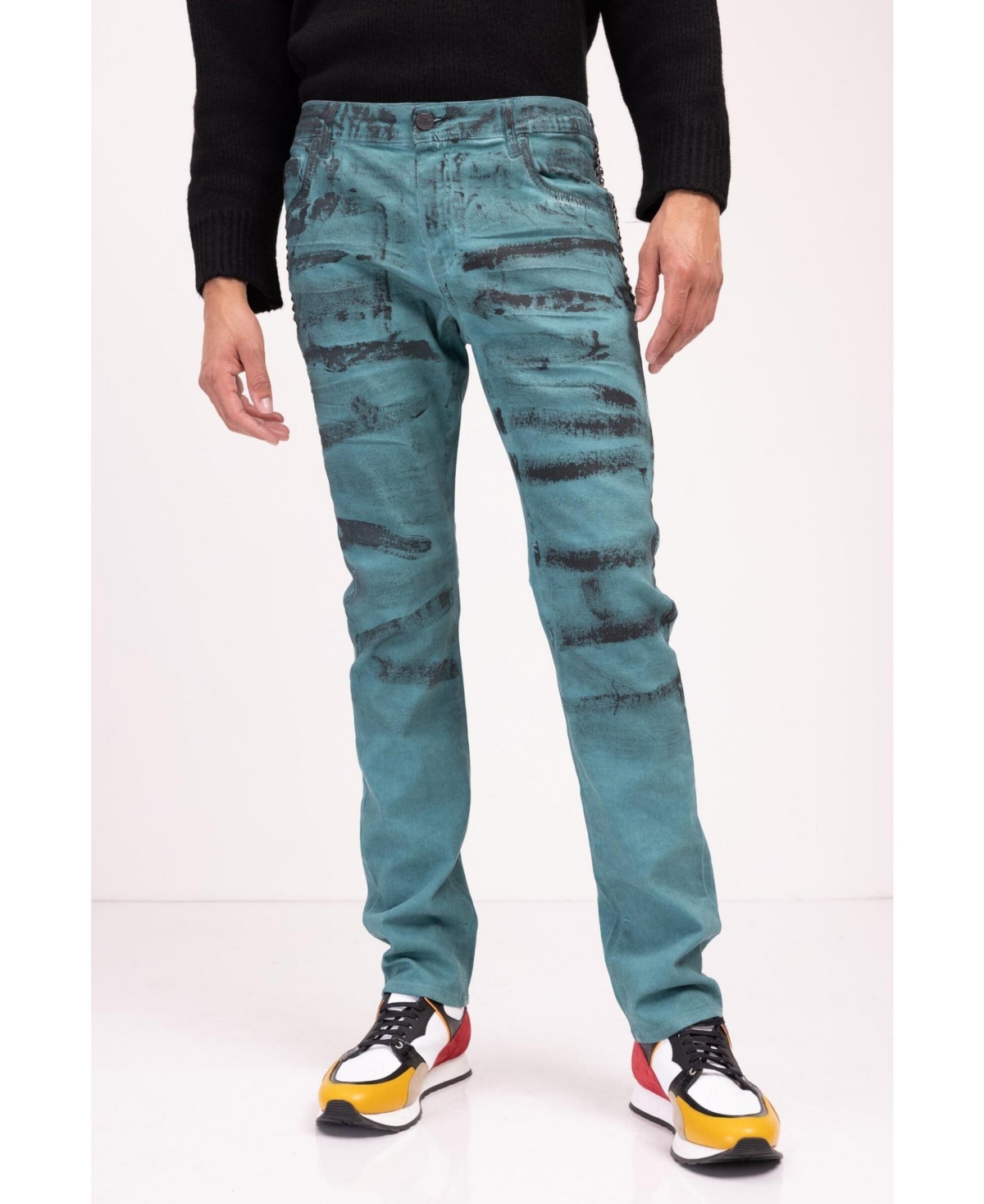 Men's Modern Swiped Denim Jeans - Dark Green