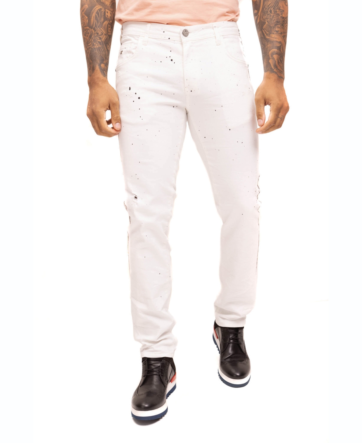 Shop Ron Tomson Men's Modern Splattered Stripe Jeans In White