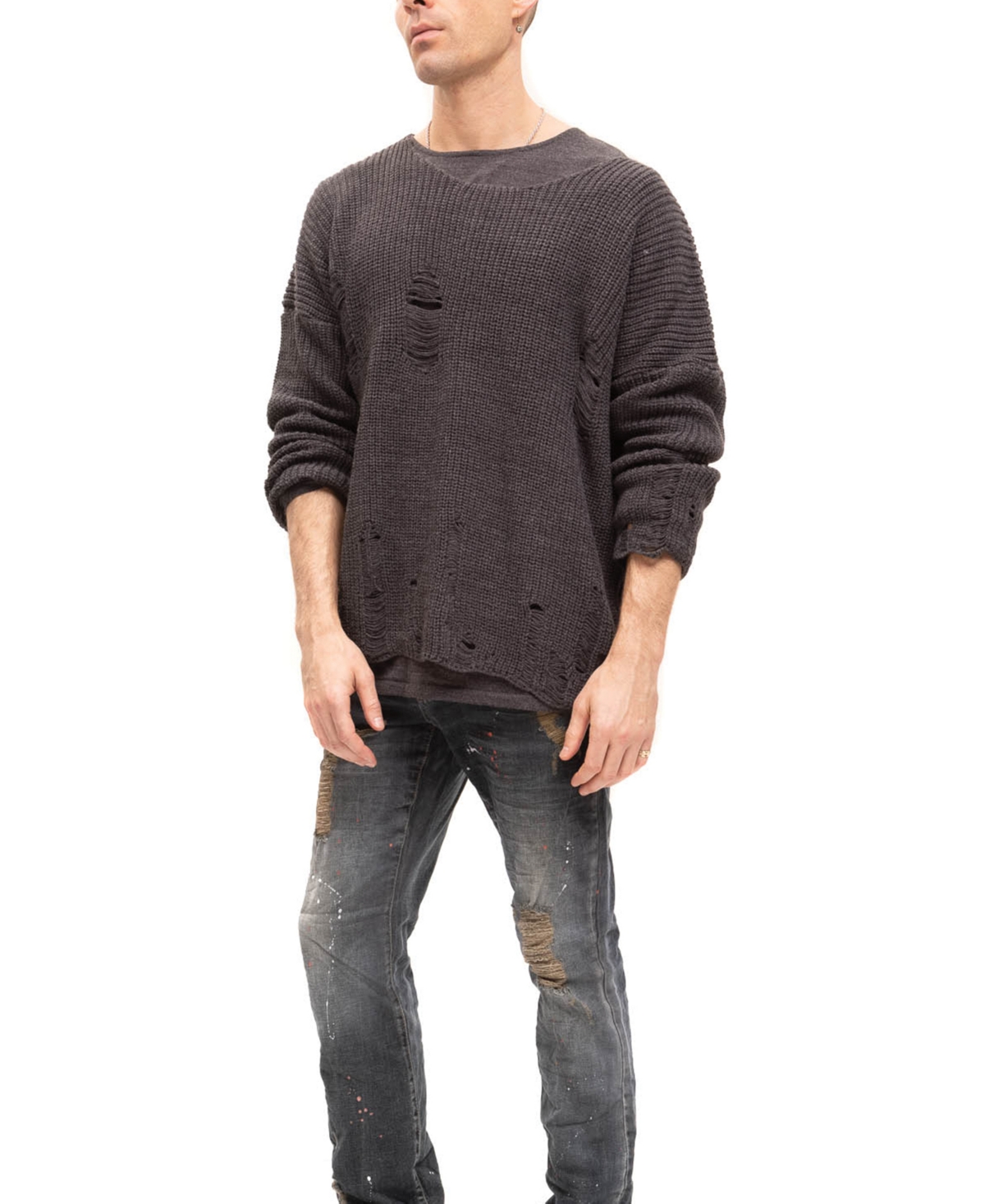 Ron Tomson Men's Modern Double Distorted Sweater