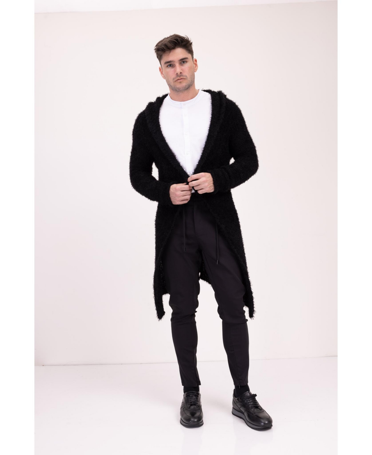Men's Modern Fuzzy Long Cardigan Sweater - Gray