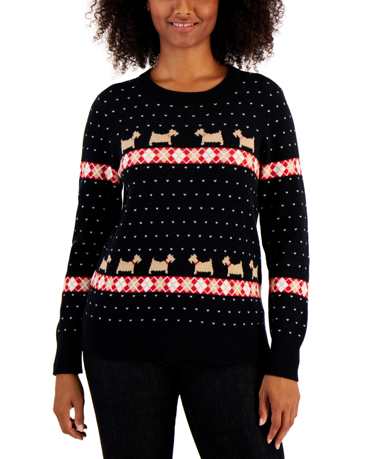 Charter Club Women's Walking Scotty Dog Sweater, Created for Macy's