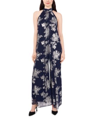 MSK Metallic Floral-Print Halter Wide 