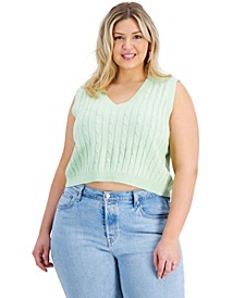 Trendy Plus Size Cropped Cable-Front V-Neck Sweater Vest