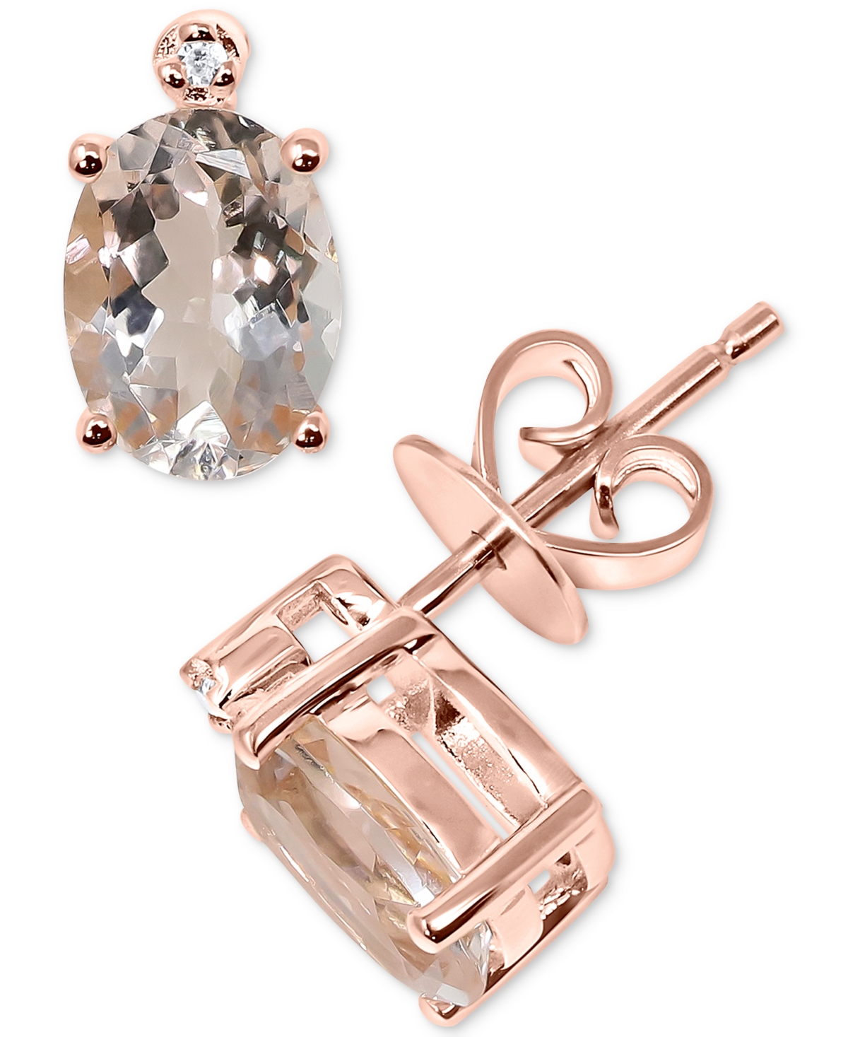 Shop Macy's Morganite (1 Ct. T.w.) & Diamond Accent Stud Earrings In 14k Rose Gold-plated Sterling Silver