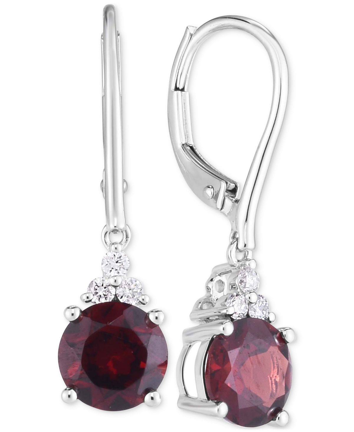 (3 ct. t.w.) & Diamond (1/8 ct. t.w.) Leverback Drop Earrings in 14k Gold (Also in London Blue Topaz & Amethyst) - Garnet/Silver