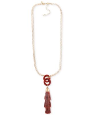 Photo 1 of INC International Concepts Gold-Tone Seed Bead Tassel Long Pendant Necklace, 28" + 3" extender, Created for Macy's