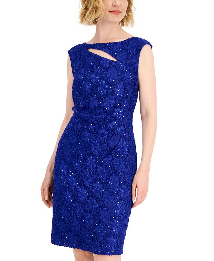 Connected Sequined Lace Cutout Sheath Dress - Macy's