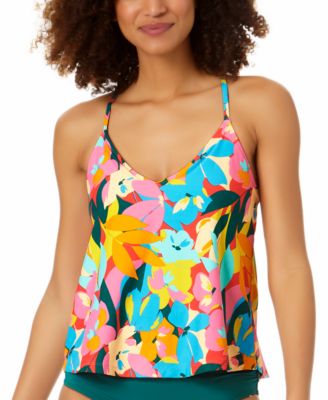 Anne Cole - Women's Plumeria Printed Easy Trapeze Tankini Top