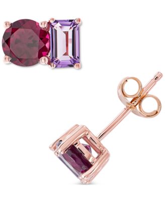 Macy's - Rhodolite Garnet (1-1/5 ct. t.w.) & Amethyst (5/8 ct. t.w.) Stud Earrings in 14k Rose Gold