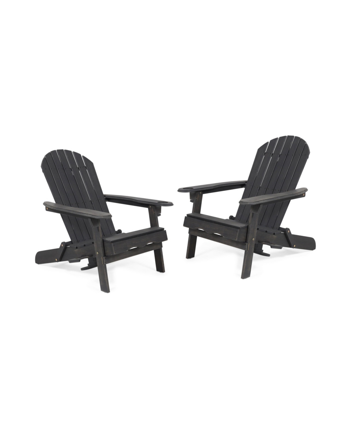 Noble House Bellwood Outdoor Folding Adirondack Chairs Set, 2 Piece In Dark Gray