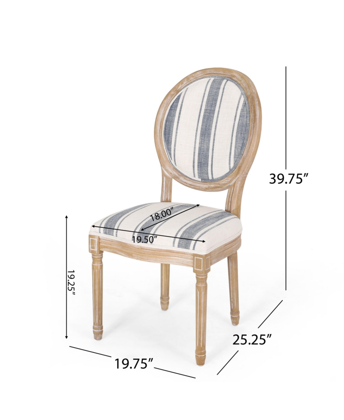Phinnaeus French Country Dining Chairs Set, 4 Piece - Dark Blue Stripes and Light Beige