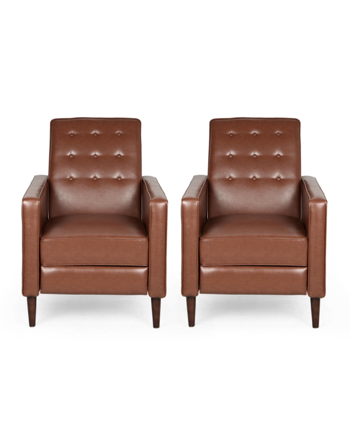 Noble House Mervynn Mid-century Modern Button Tufted Recliners Set, 2 Piece In Cognac Brown