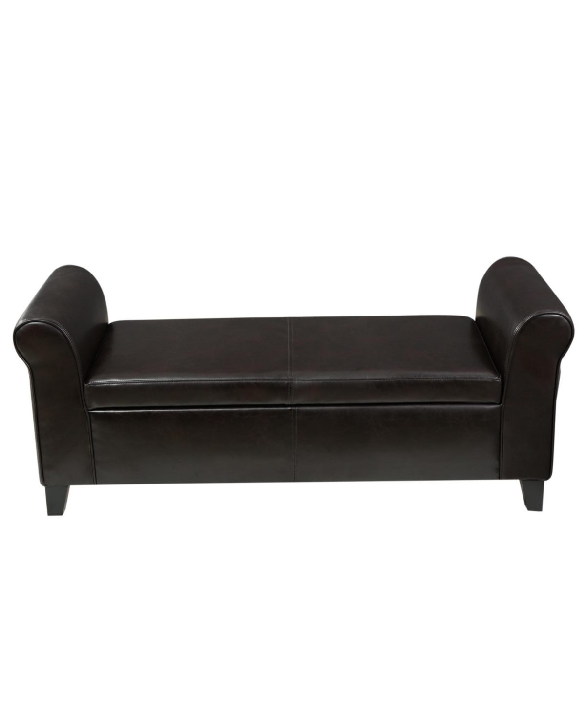 Noble House Hayes Contemporary Upholstered Storage Ottoman Bench With Rolled Arms In Dark Brown