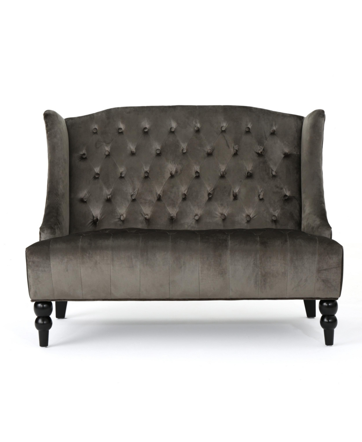 Noble House Leora Modern Glam Tufted Wingback Loveseat In Gray