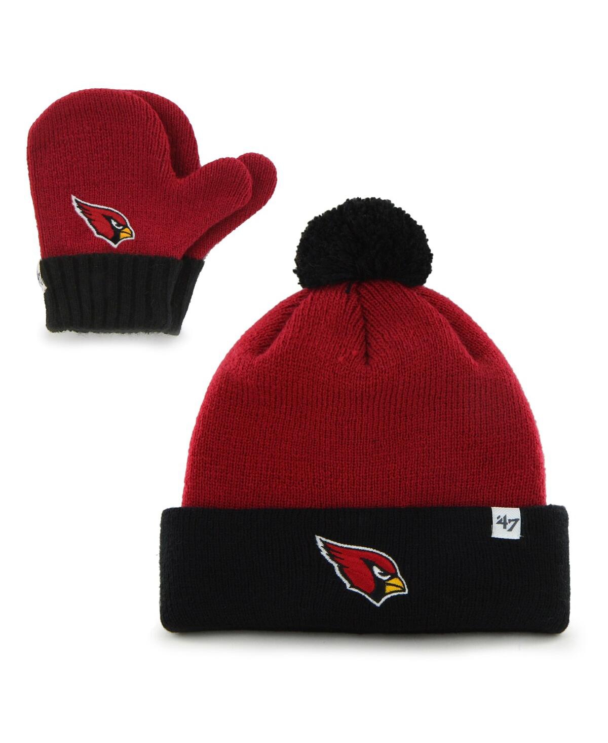 47 Brand Babies' Little Girls And Boys ' Cardinal, Black Arizona Cardinals Bam Bam Cuffed Knit Hat With Pom A In Cardinal,black