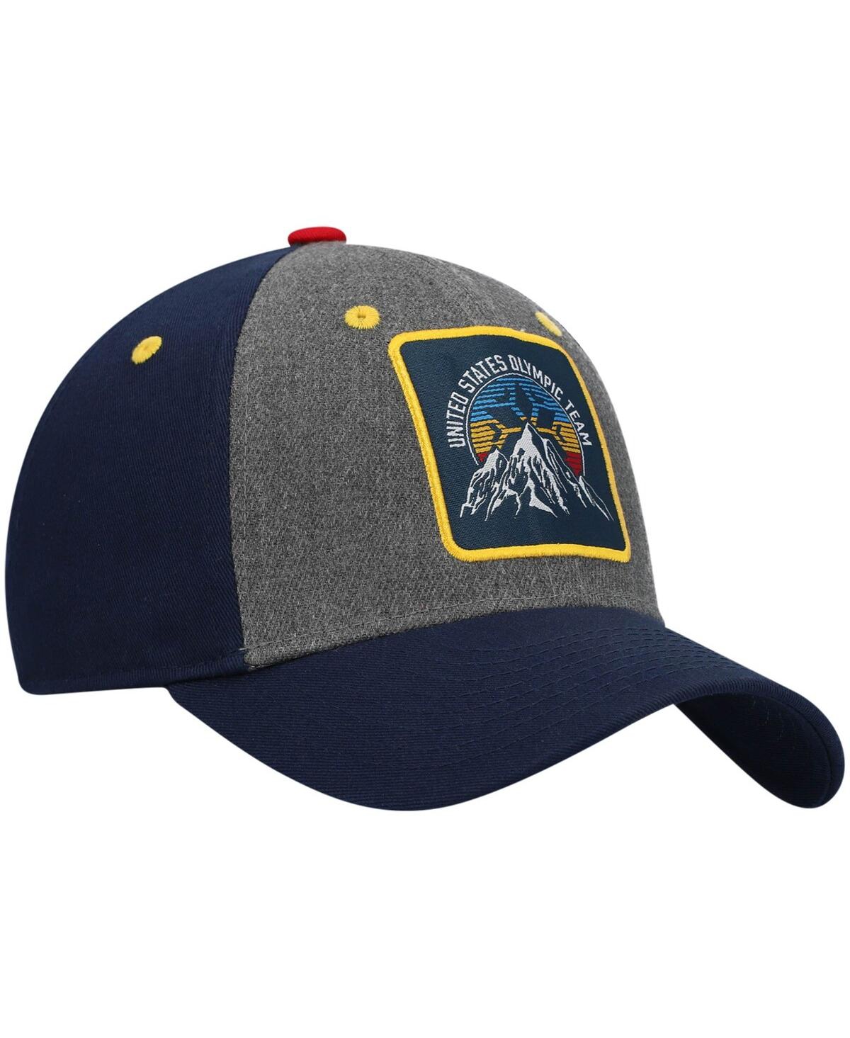 Outerstuff Big Boys Heathered Gray And Navy Team Usa Snow Peak Patch Precurved Snapback Hat In Heathered Gray,navy