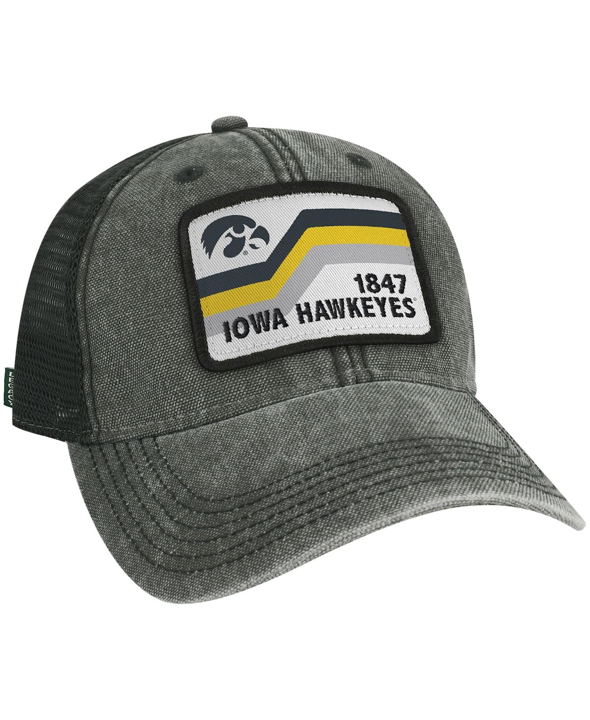 LEGACY ATHLETIC MEN'S BLACK IOWA HAWKEYES SUN & BARS DASHBOARD TRUCKER SNAPBACK HAT 