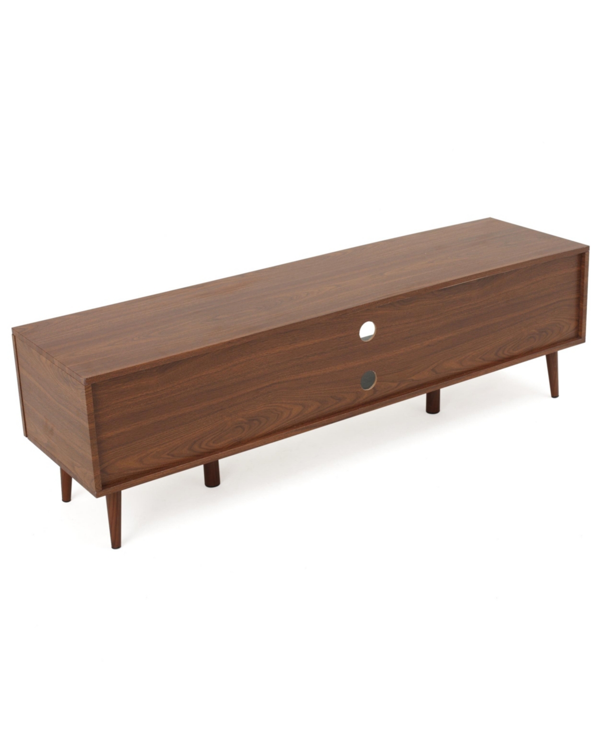 Noble House Rowan Mid-century Modern Tv Stand With Glass Shelf In Walnut