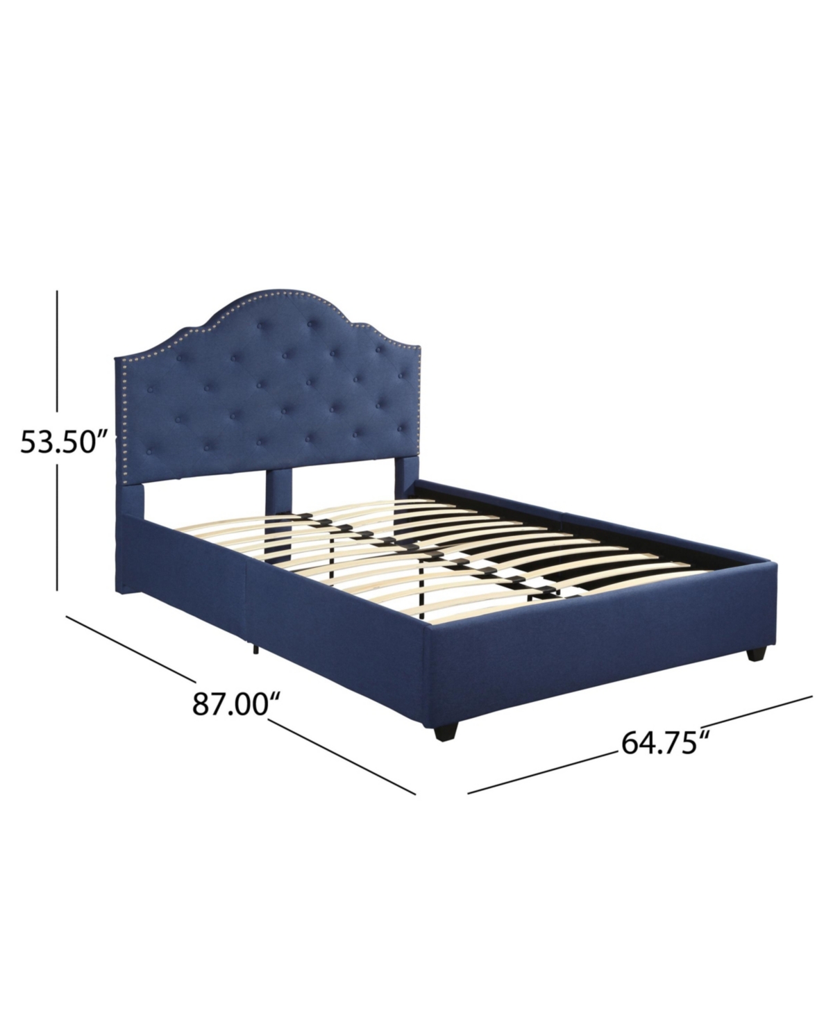 Noble House Cordeaux Contemporary Button-tufted Upholstered Bed Frame, Queen With Nailhead Accents In Navy