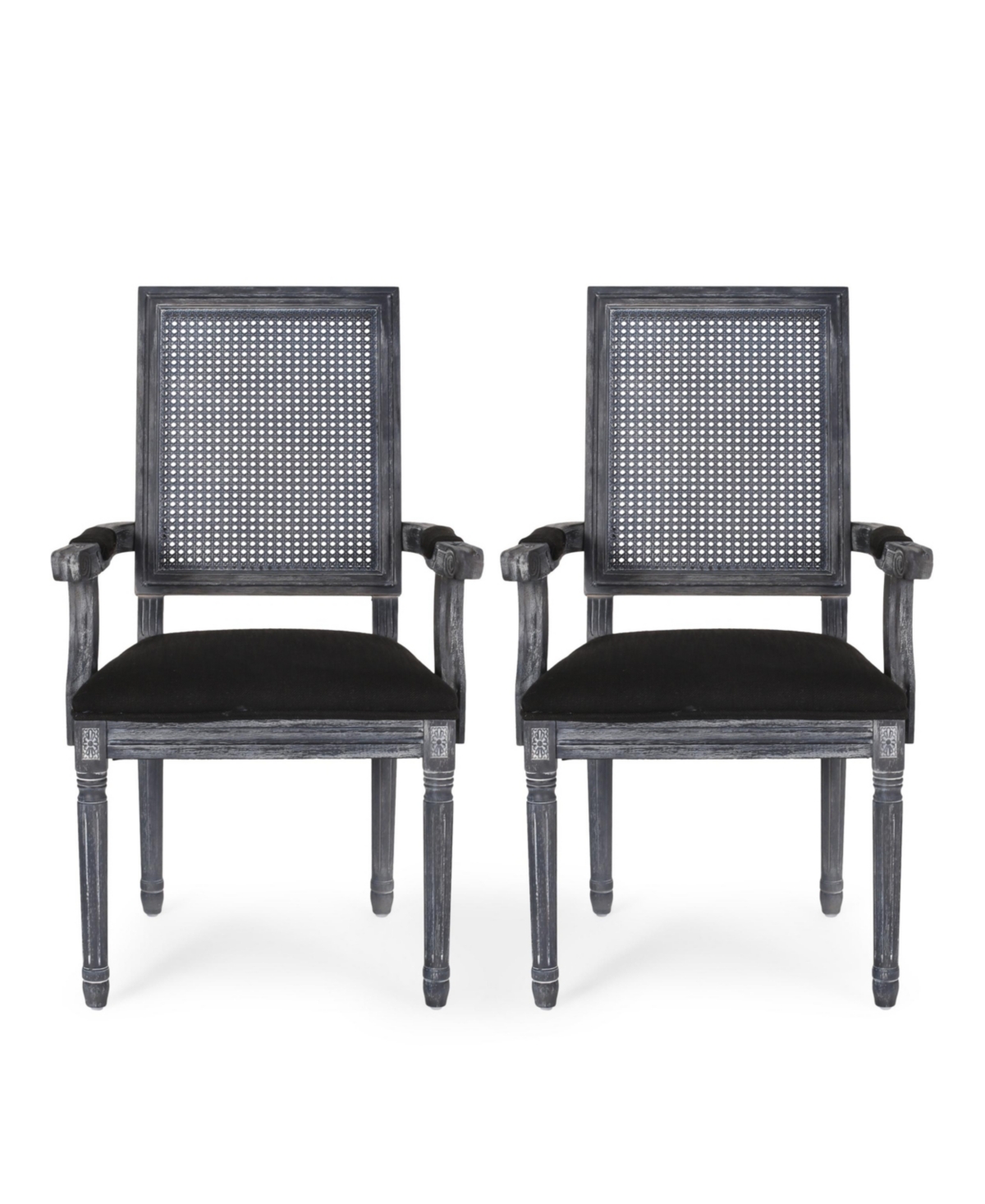 Noble House Maria French Country Wood And Cane Upholstered Dining Chair Set, 2 Piece In Black