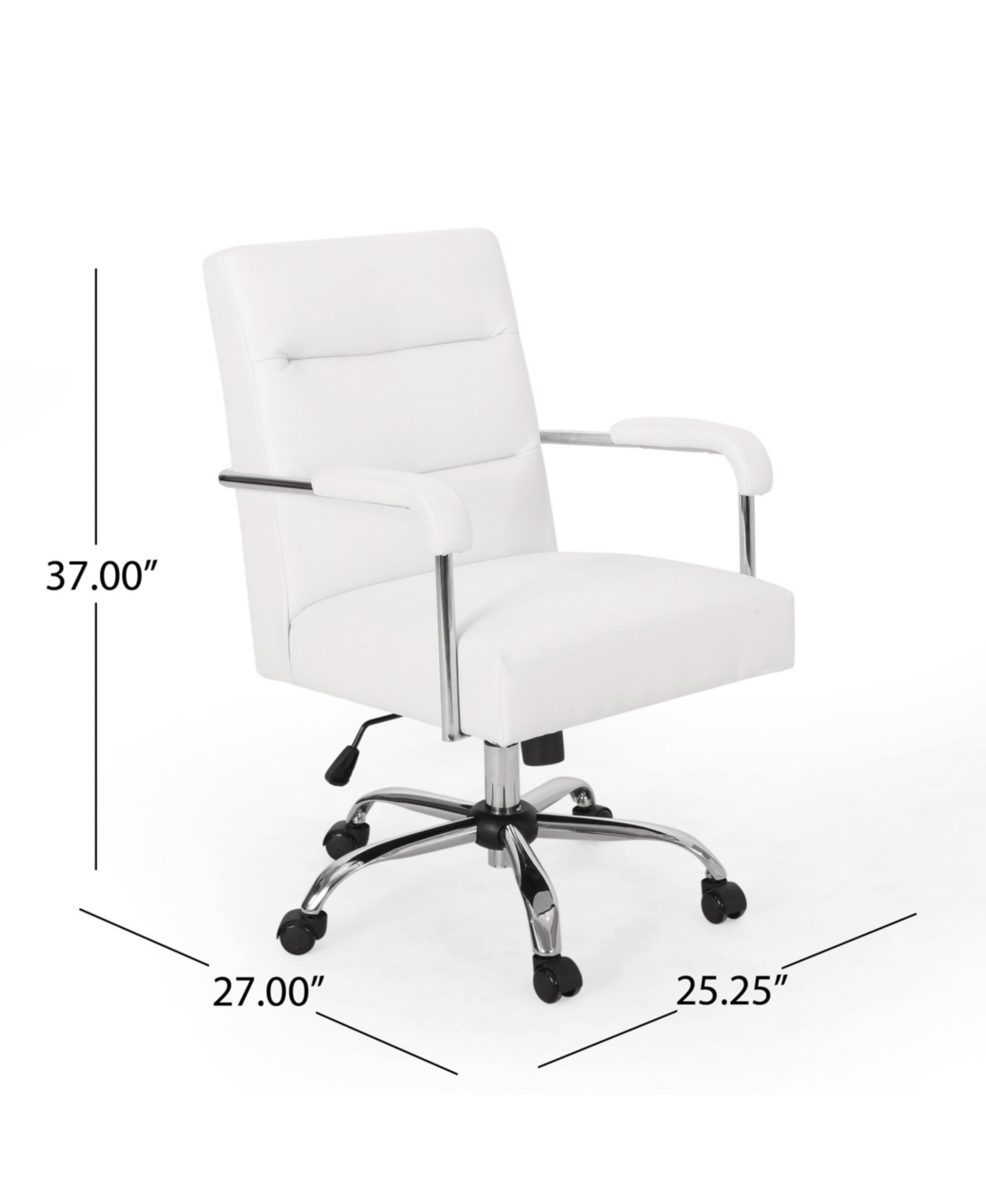 Noble House Gehring Modern Channel Stitched Swivel Office Lift Chair In White