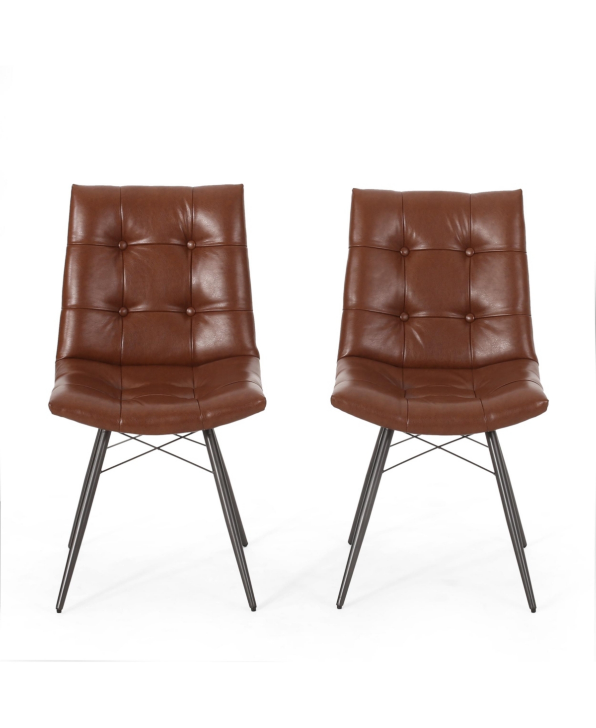 Noble House Pineview Contemporary Tufted Dining Chairs With Toothpick Legs Set, 2 Piece In Brown