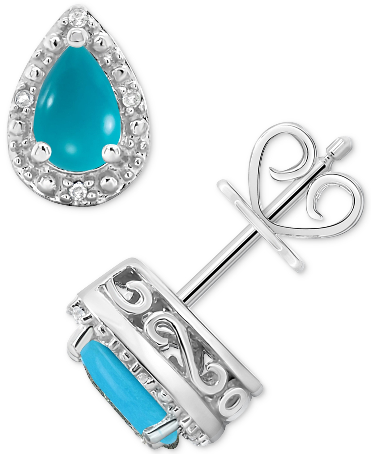 Onyx & Diamond Accent Pear Stud Earrings in Sterling Silver (Also & Labradorite) - Turquoise