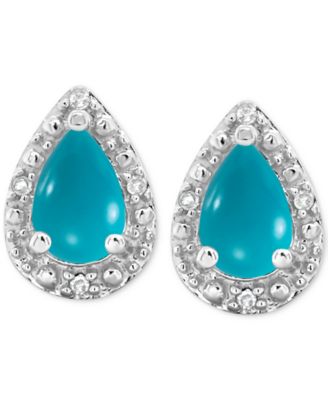 Onyx & Diamond Accent Pear Stud Earrings in Sterling Silver (Also in Turquoise & Labradorite)