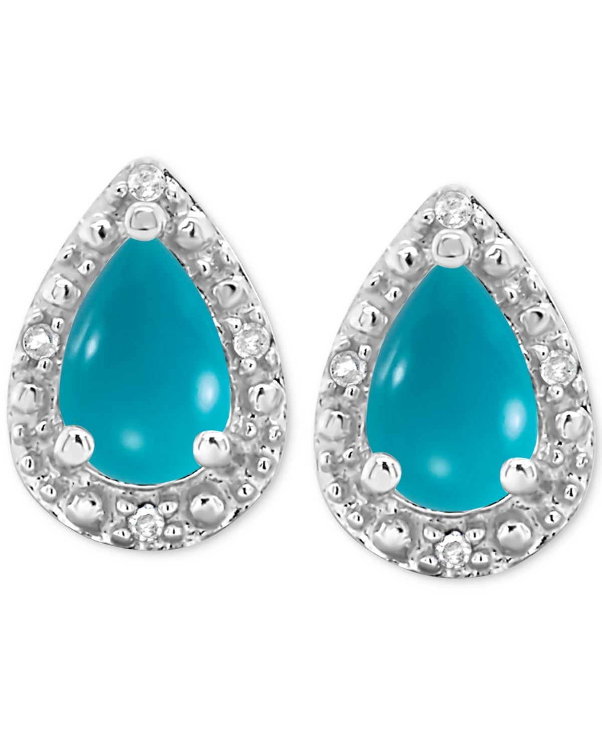 Onyx & Diamond Accent Pear Stud Earrings in Sterling Silver (Also & Labradorite) - Turquoise