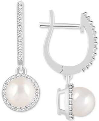 White Cultured Freshwater Pearl and Labradorite Drop Earrings Sterling Silver White Cultured Freshwater Pearl and Labradorite Drop Earrings Sterling Silver