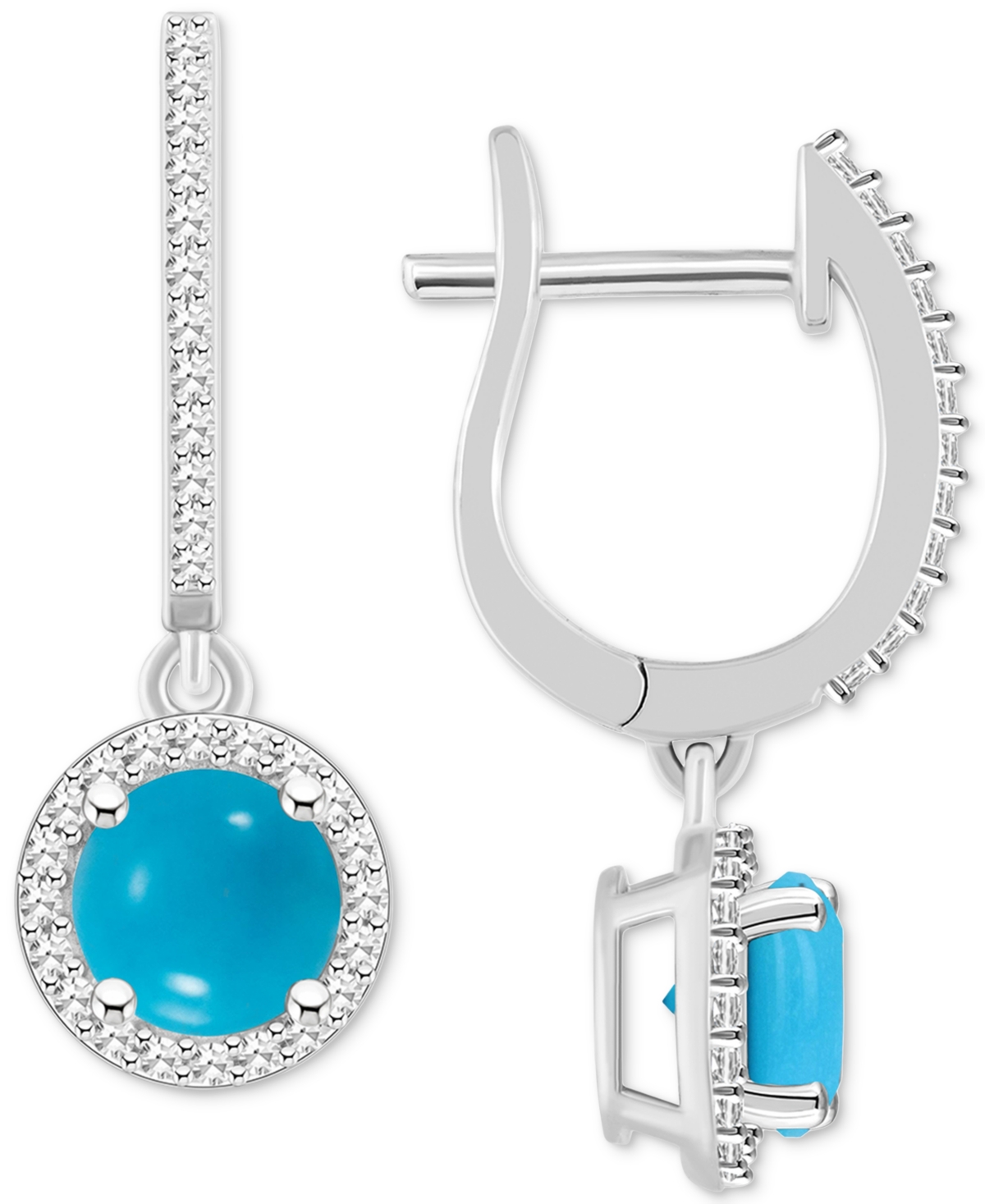 Macy's Cultured Freshwater Pearl& Diamond (1/3 Ct. T.w.) Halo Leverback Earrings In Sterling Silver (also I In Turquoise