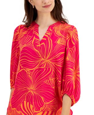 Anne Klein Floral-Print V-Neck Tunic
