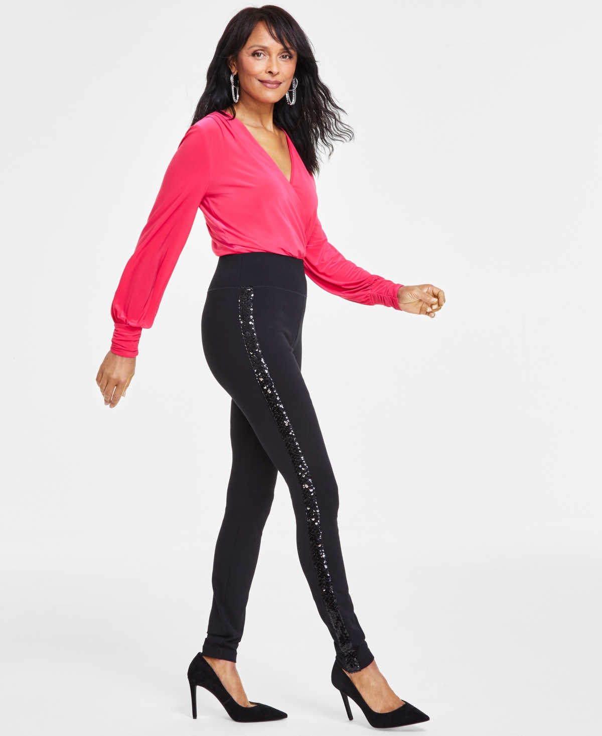 I.n.c. International Concepts Women's Sequin-Trim Pull-On Ponte Pants, Created for Macy's